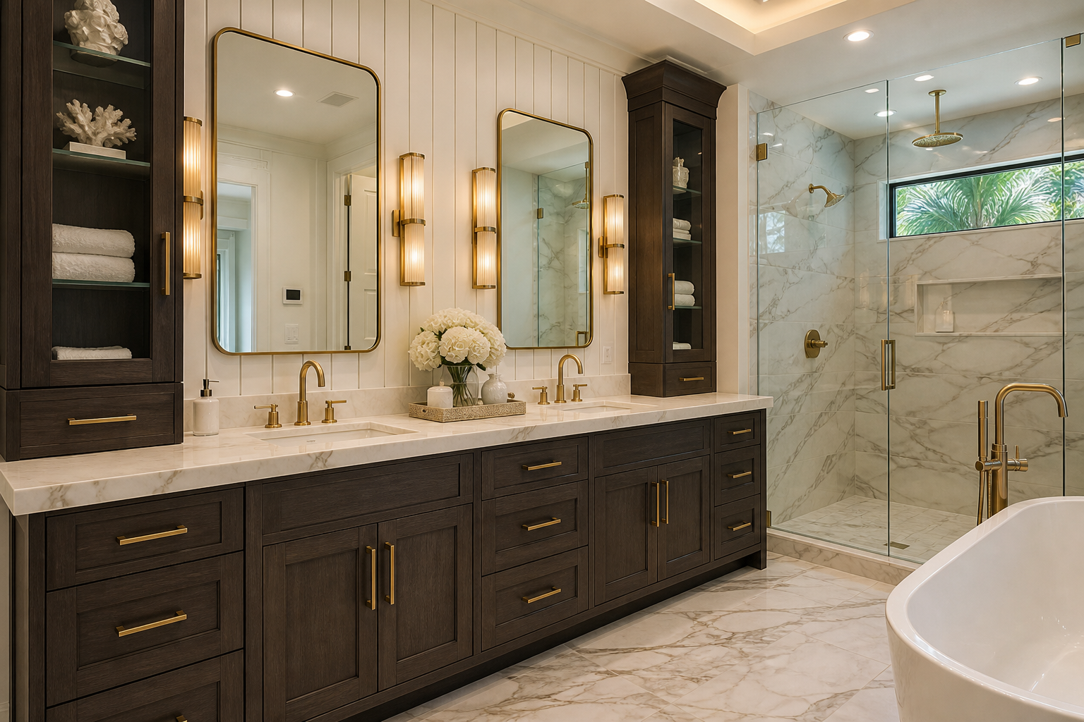 Custom bathroom vanity with premium cabinetry and marble surfaces